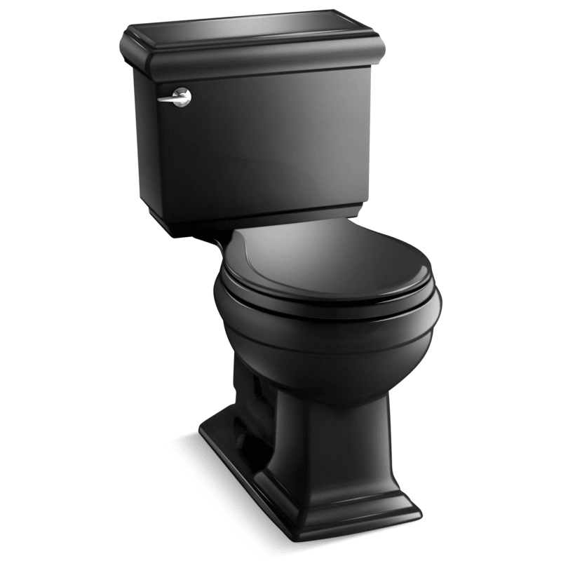 Kohler K-3986-7 Memoirs Classic 1.28 GPF Two-Piece Round Comfort Height Toilet with AquaPiston Technology - Seat Not Included Black Black Fixture Toilet