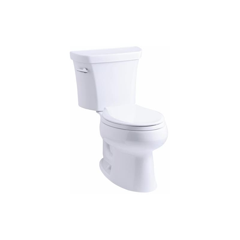 Kohler K-3998-T-0 1.28 GPF Two-Piece Elongated Toilet with 12 Rough In and Tank Locks from the Wellworth Collection White Fixture Toilet Two-Piece