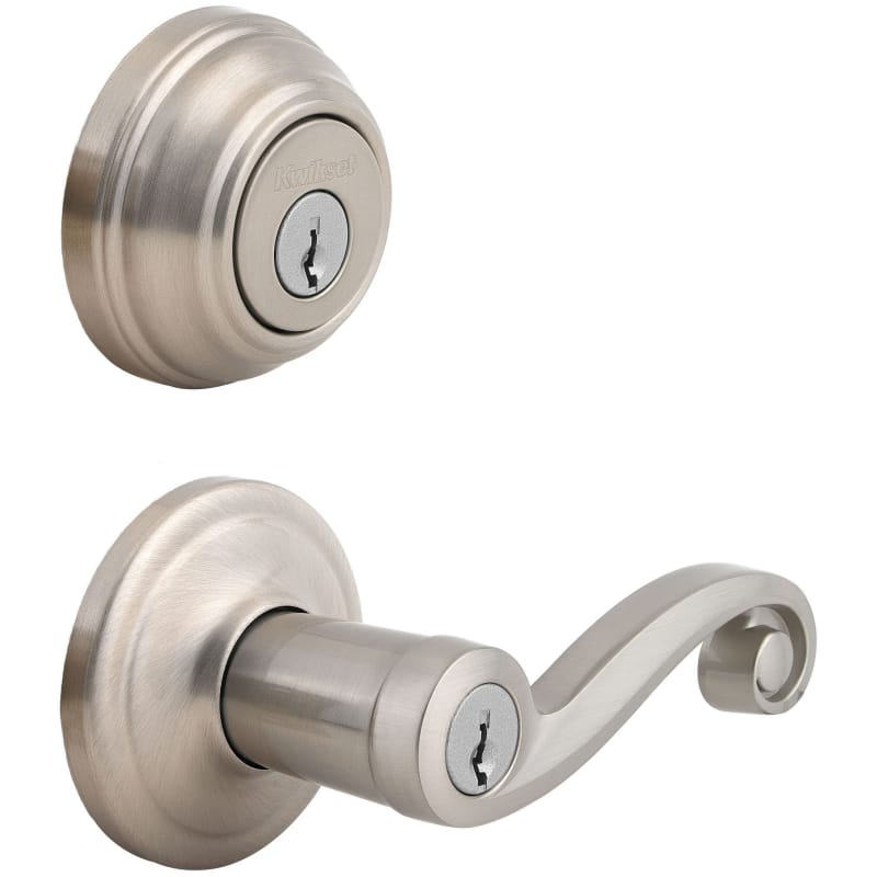 Kwikset Lido Keyed Entry Lever Sgl Cyl Deadbolt Combo Pack in SN