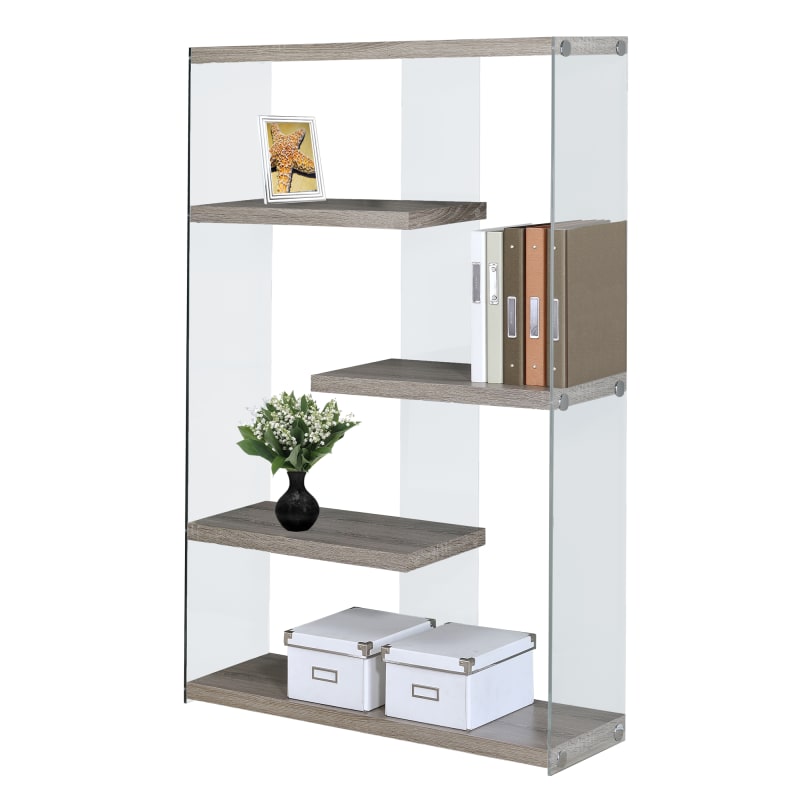 Monarch Bookcase 60"H / Dark Taupe marble not wood With Tempered Glass