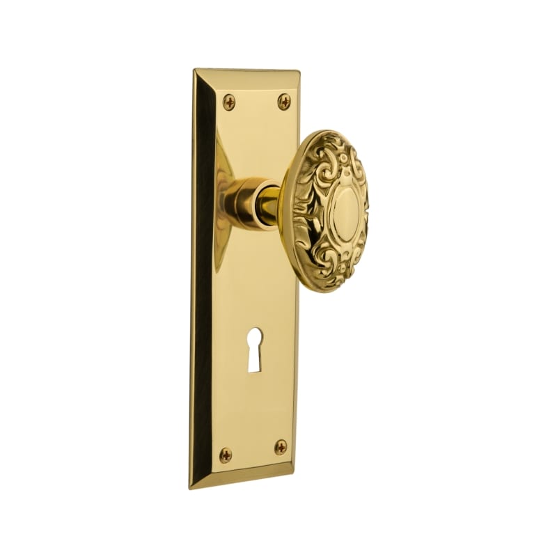 Nostalgic Warehouse Victorian Solid Brass Privacy Knobset with New York Rose - Polished Brass - 718689