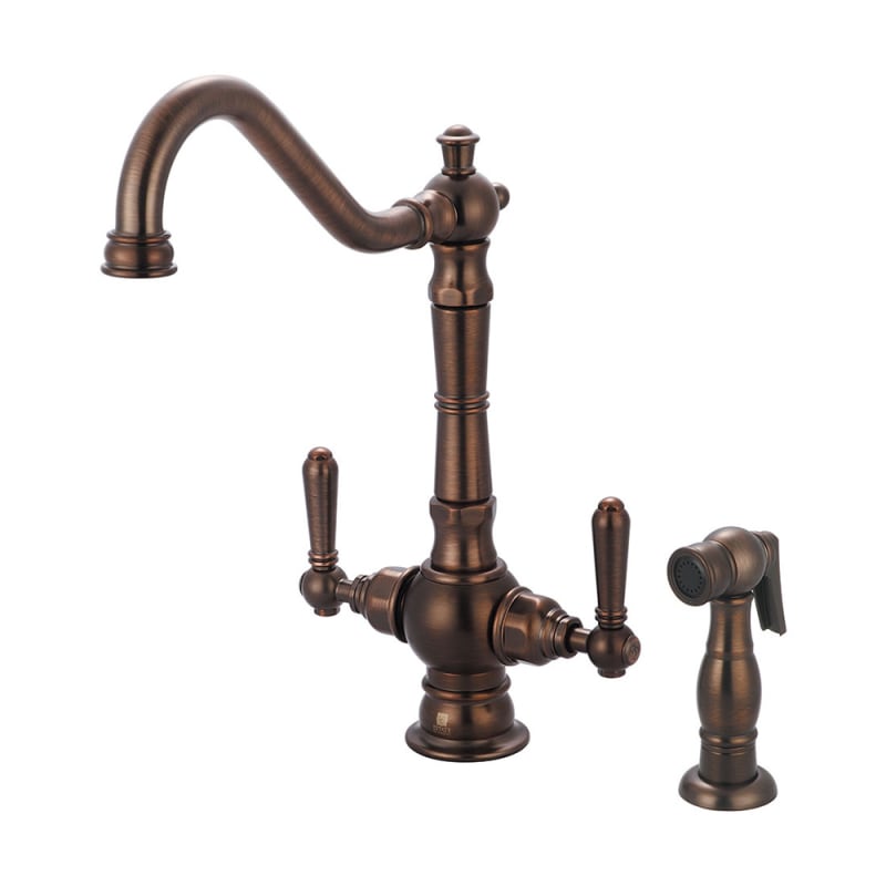 Central Brass Americana Double Handle Deck Mounted Kitchen Faucet with Side Spray