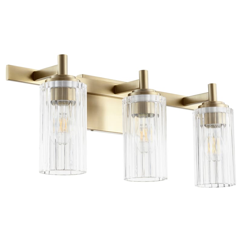 Quorum International 502-3 3 Light Fluted Vanity Aged Brass Indoor Lighting Bathroom Fixtures Vanity Light