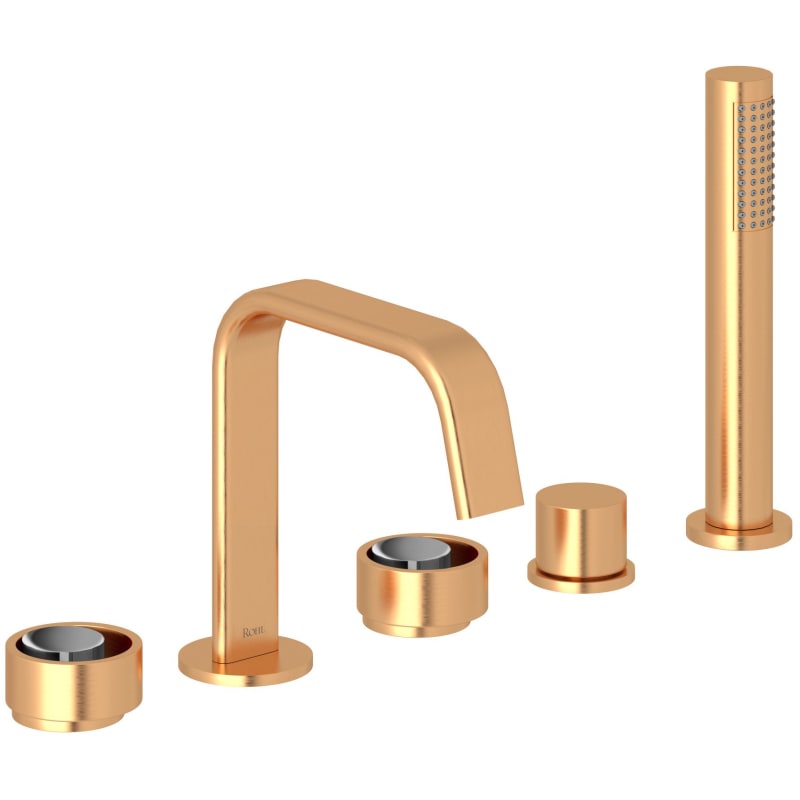 Rohl EC05D5IW Eclissi Deck Mounted Roman Tub Filler with Built-In Diverter - Includes Hand Shower Satin Gold / Polished Chrome Faucet Roman Tub Triple