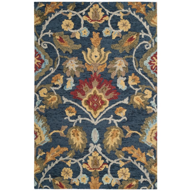 SAFAVIEH Blossom Lennon Floral Wool Area Rug  Navy/Multi  2  x 3