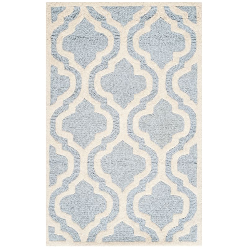 SAFAVIEH Cambridge Kirsten Geometric Wool Area Rug  Light Blue/Ivory  2 6  x 4