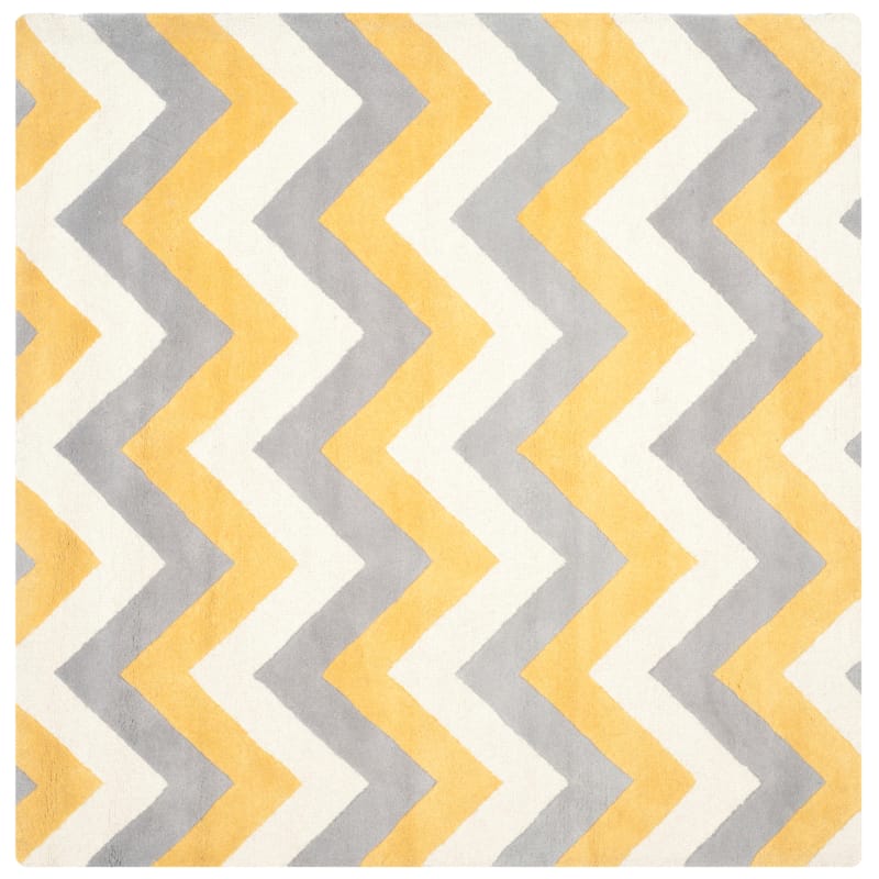 SAFAVIEH Cambridge Cherette Zig Zag Stripes Wool Area Rug  Grey/Gold  8  x 8  Square