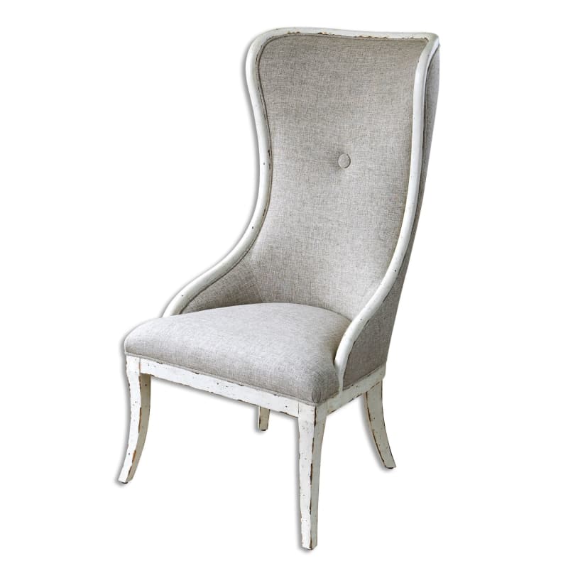 Uttermost 23218 Selam Elegant Formal Upholstered Wing Dining Chair Flax Linen with Weathered White Indoor Furniture Chairs Dining