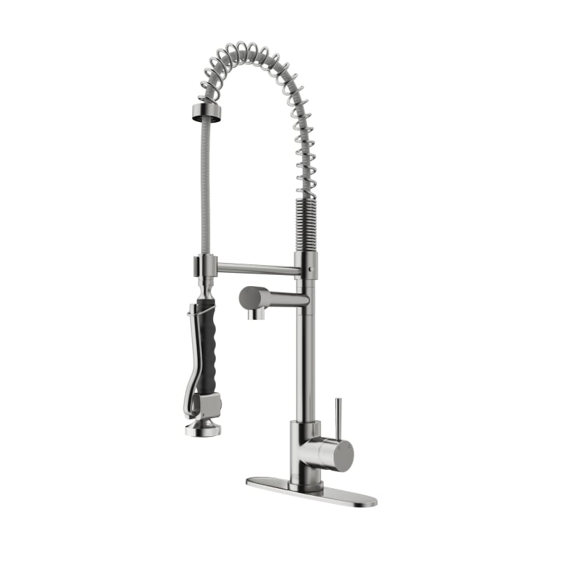 VIGO Zurich Single Handle Pull-Down Sprayer Kitchen Faucet Set with Deck Plate in Stainless Steel