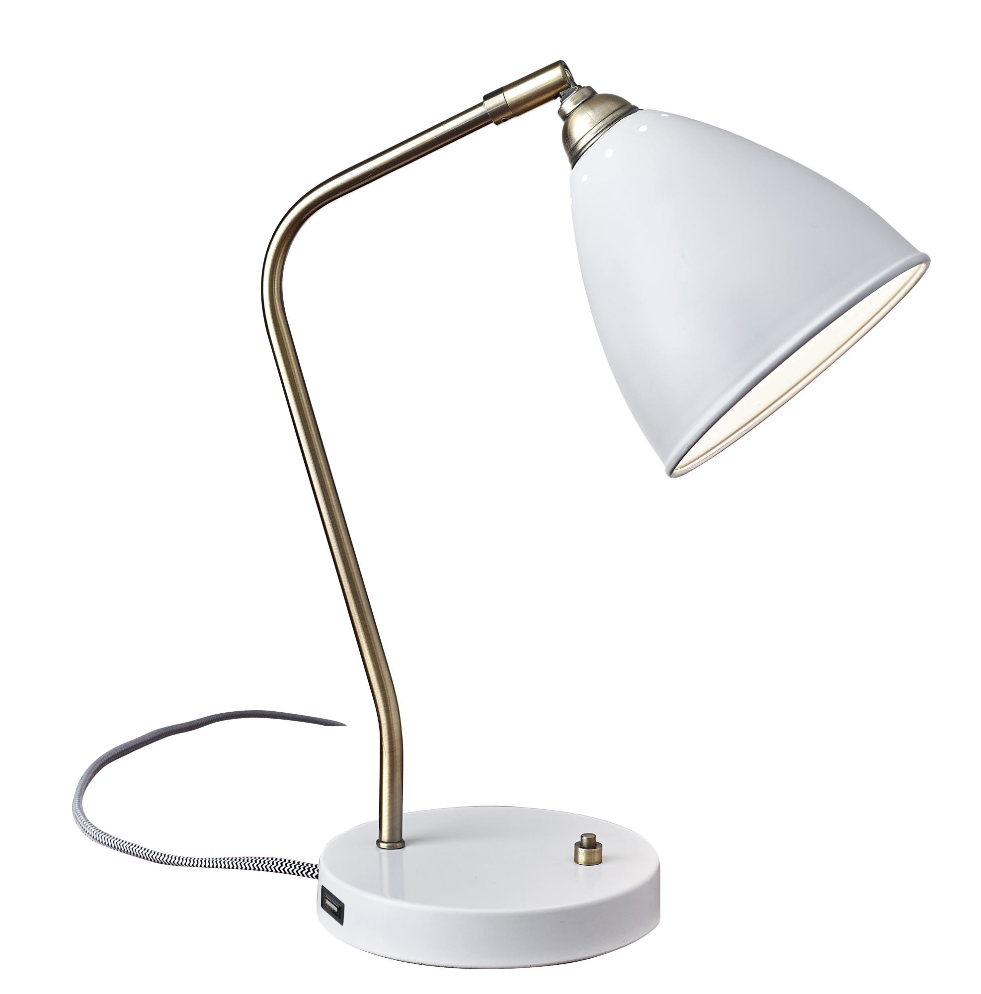 Adesso 3463 Brass/White Chelsea Single Light 21"H Desk Lamp With Usb