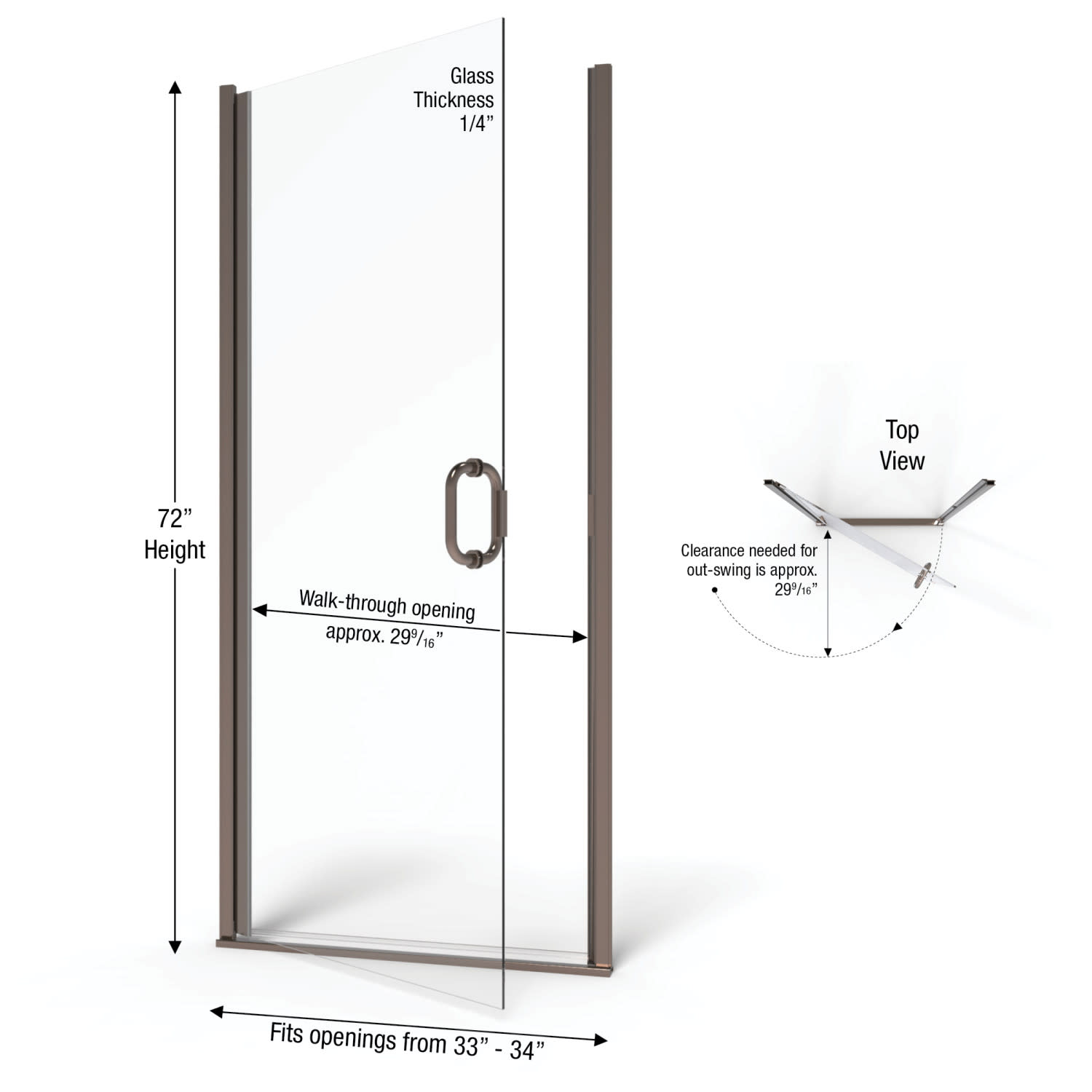 Basco A00717CL Infinity 72"H x 34"W Hinged Framed Shower Door Silver
