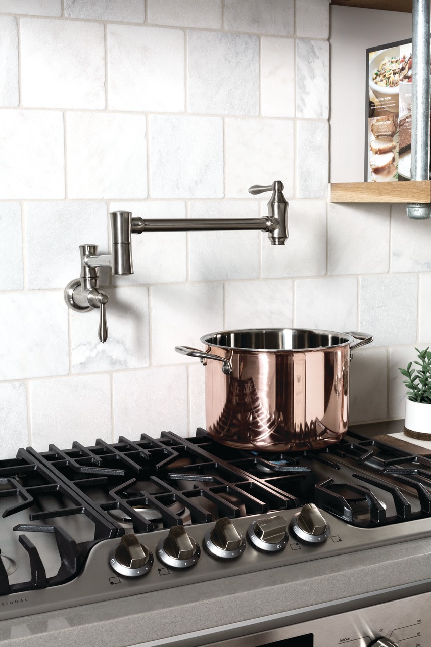 delta pot filler stainless steel