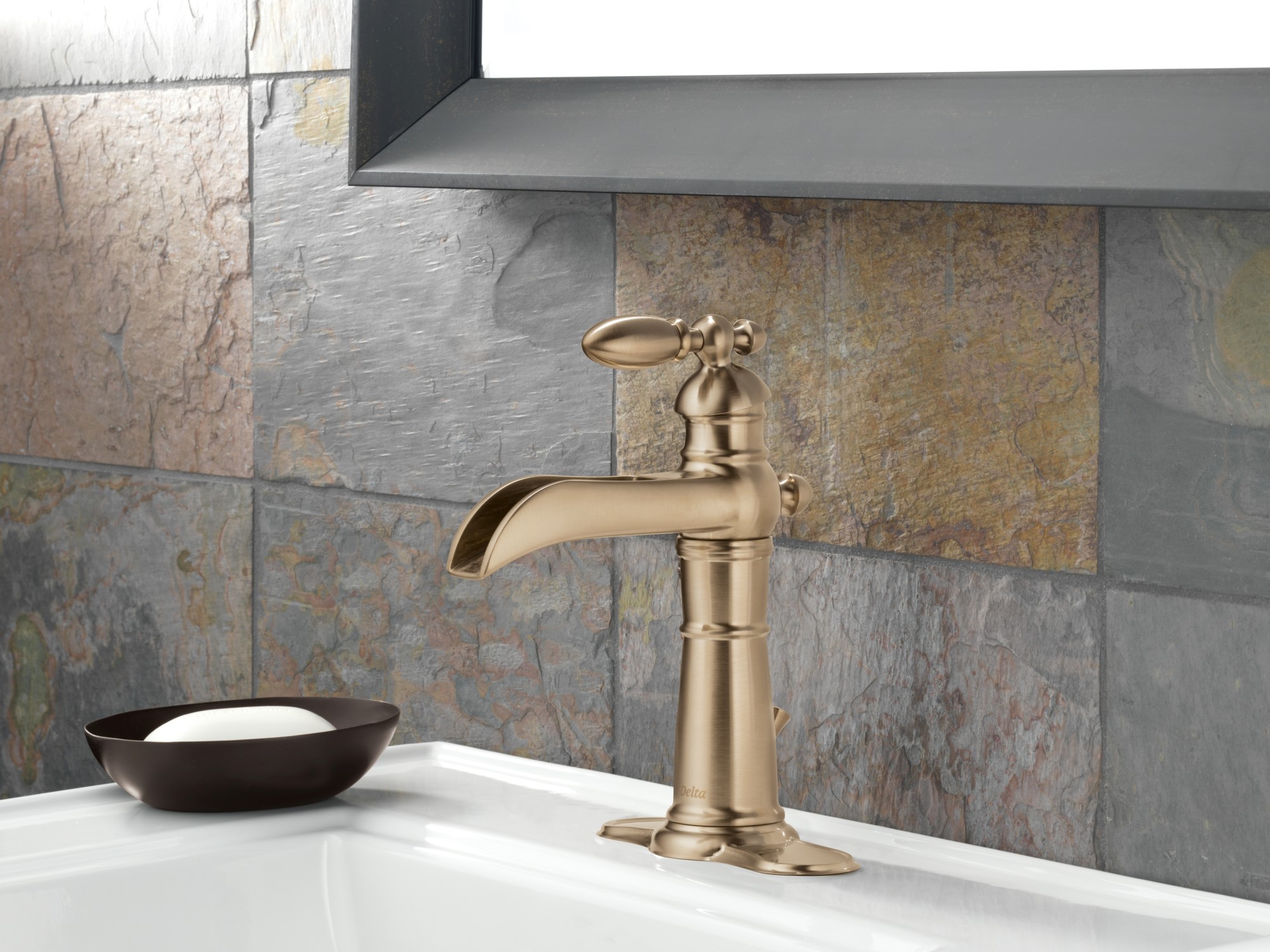 Delta 554LF Victorian 1 Hole Waterfall Bathroom Faucet Bronze EBay   Delta 554lf Installed Faucet With Escutcheon Plate In Champagne Bronze 177 