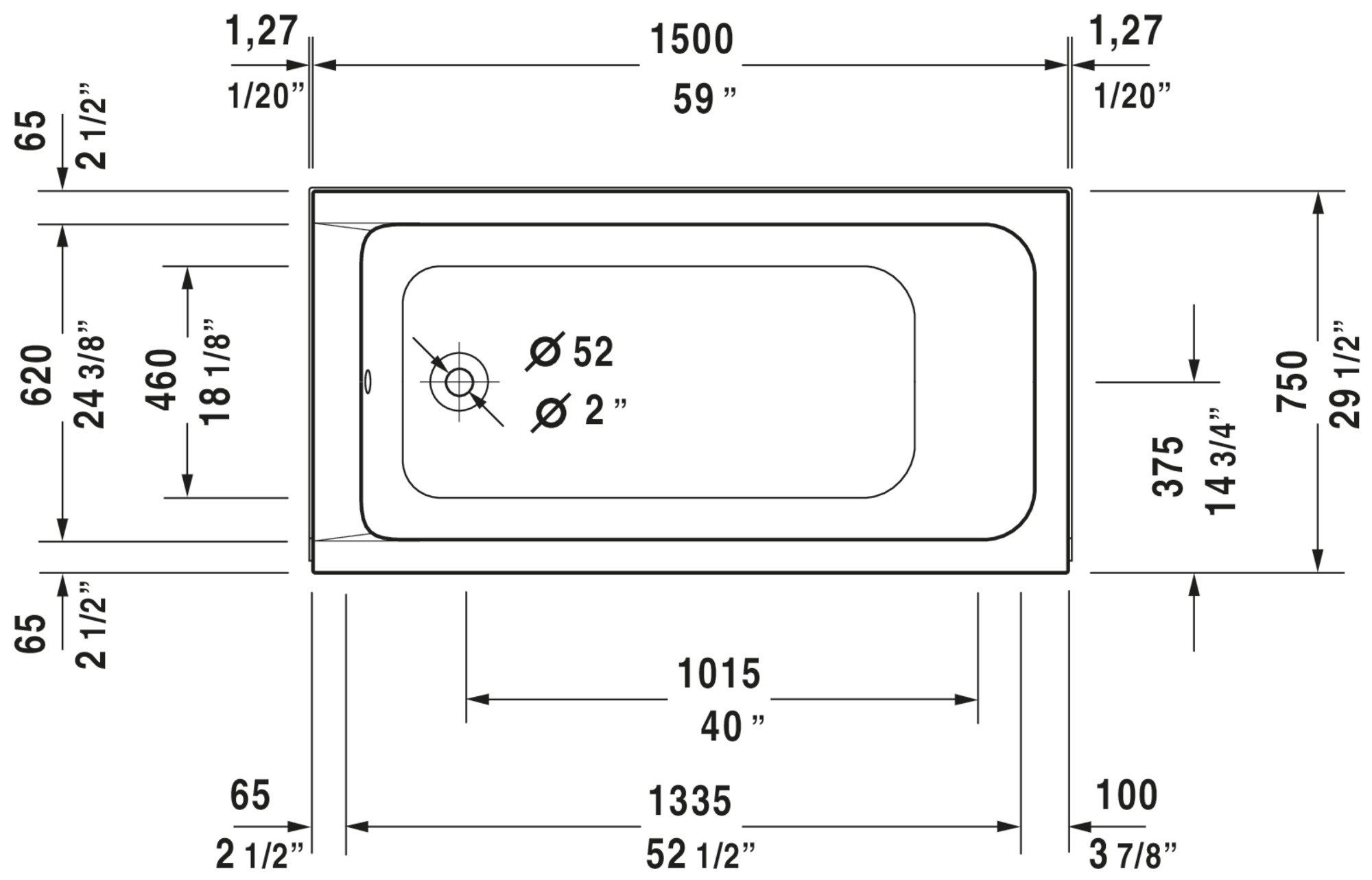 Duravit 700095REV DCode 59" Drop In Acrylic Soaking Tub White eBay