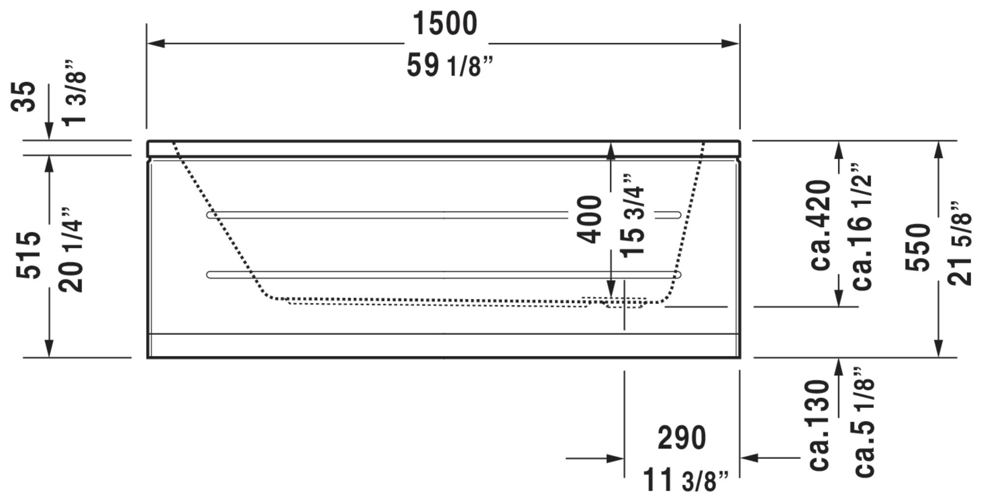 Duravit 700095REV DCode 59" Drop In Acrylic Soaking Tub White