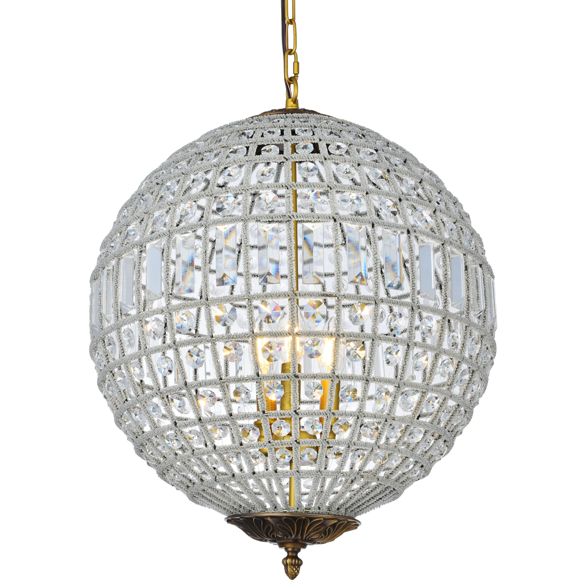 Elegant Lighting 1205D18 Gold Olivia 18"W 3Light Crystal Globe Pendant