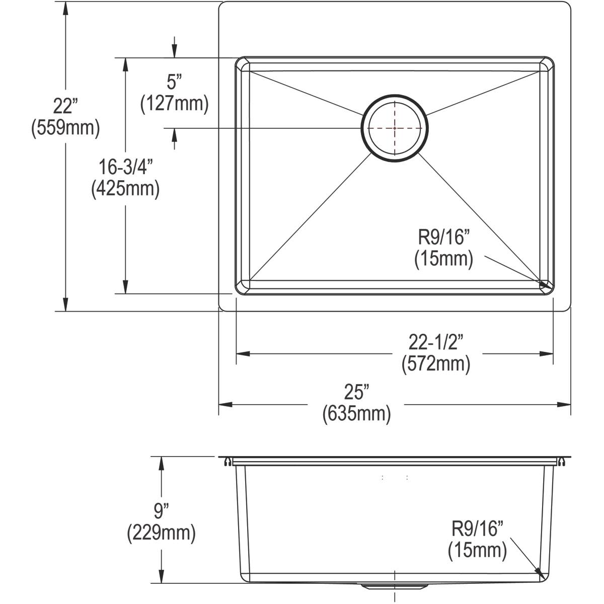 Elkay ECTSR25229TBG Crosstown 25" Universal Installation Single 1