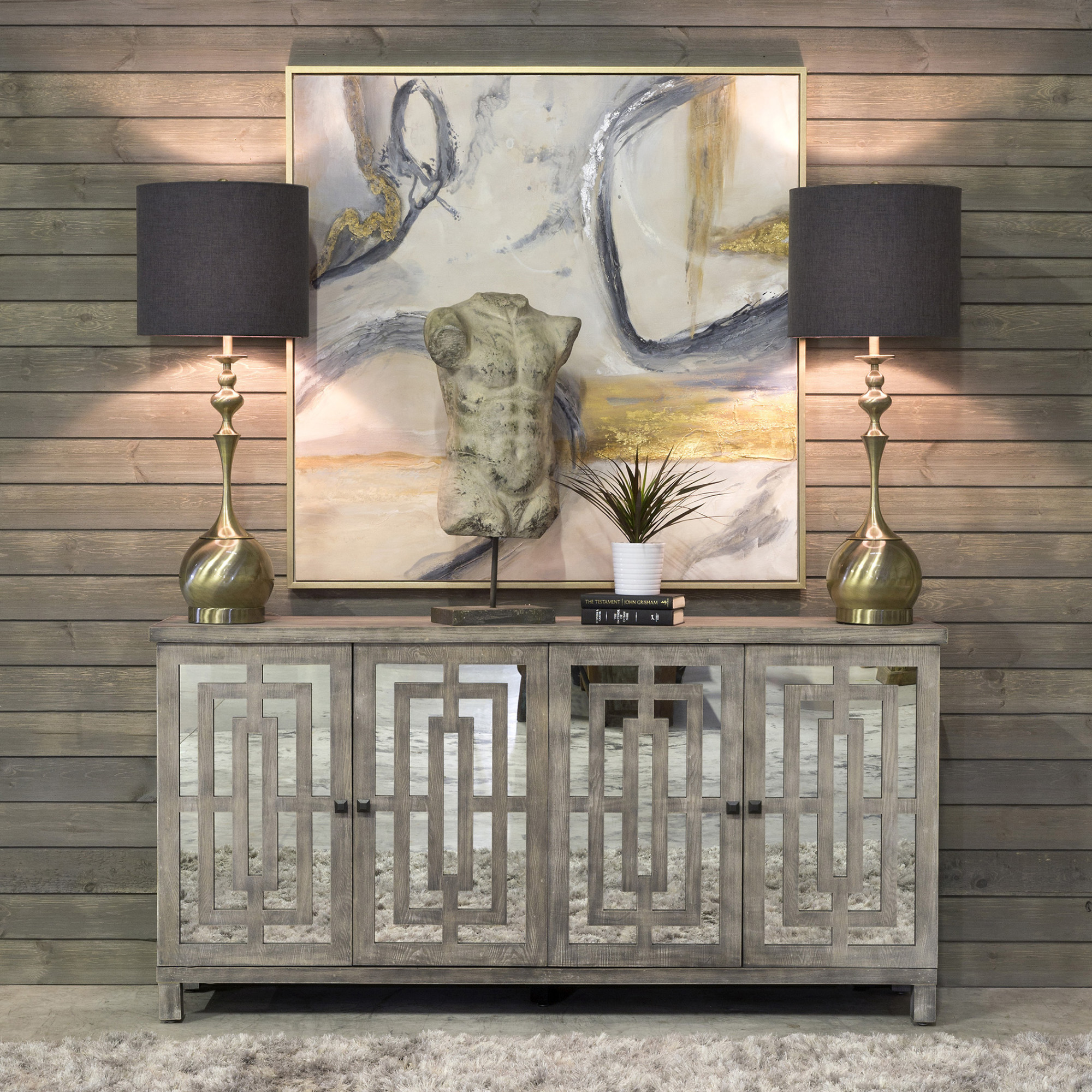 Harp and Finial HFF24744 Abbott 80"W Four Door Hardwood Sideboard