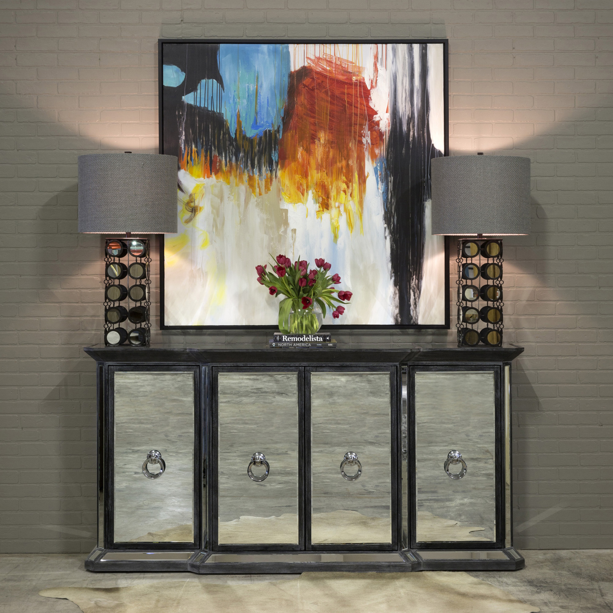 Harp & Finial HFF24810 Grey Crestmont 80"W Four Door Hardwood Sideboard