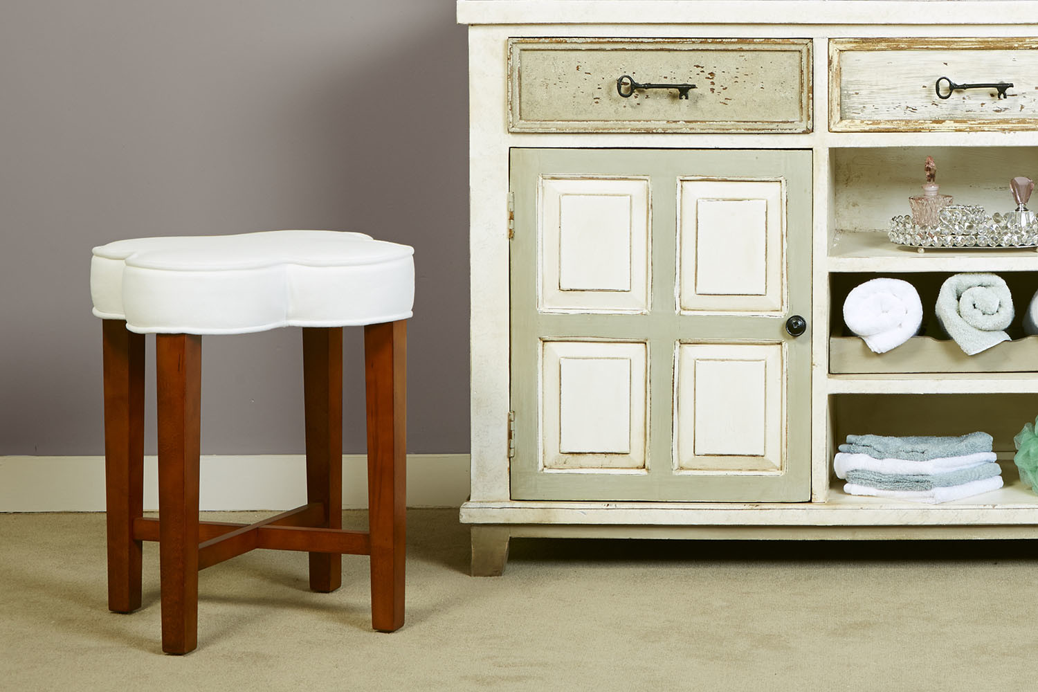 Hilale Furniture 50958 Clover 15 Inch Wide Wood Vanity Stool With Hilale Furniture 50958 Clover 15 Inch Wide Wood Vanity Stool With Upholstered