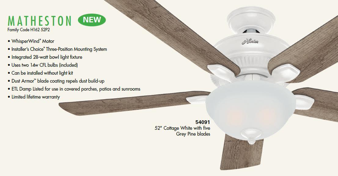 Details About Hunter Matheston 52 Indoor Outdoor Ceiling Fan 5 Reversible Blades Light