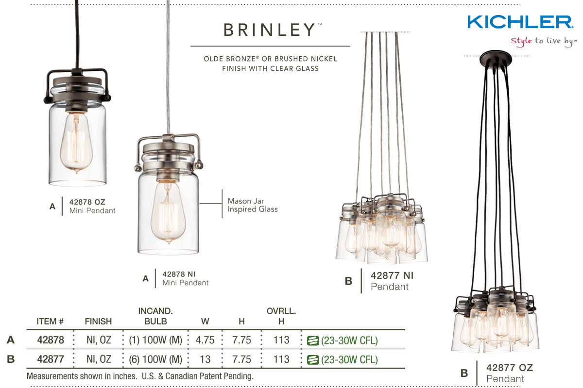 Kichler 42878ni Brinley Sng Light 5 Wide Mini Pendant Canning Jar