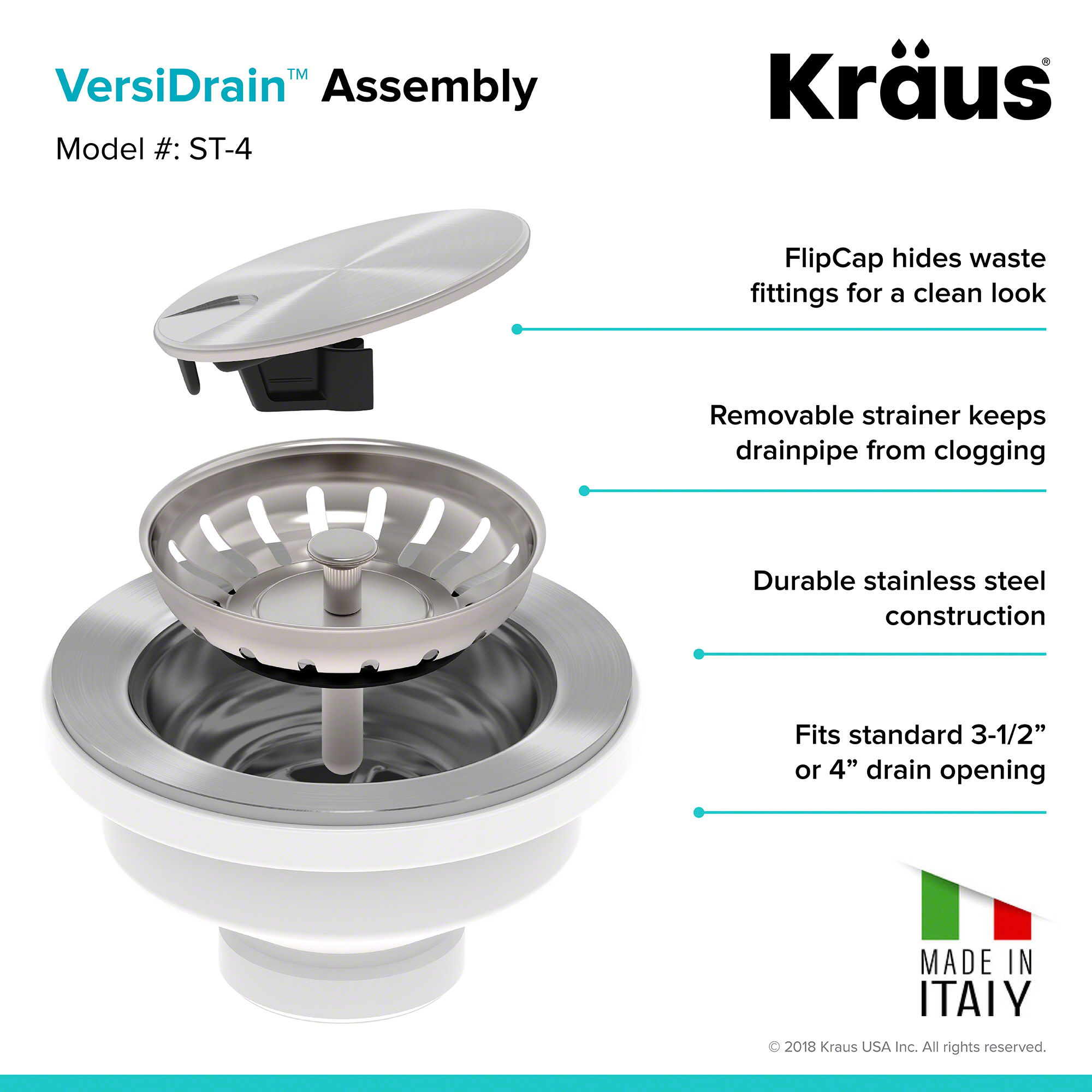 Kraus ST4 Stainless Steel Kitchen Sink Basket Strainer With Cover eBay