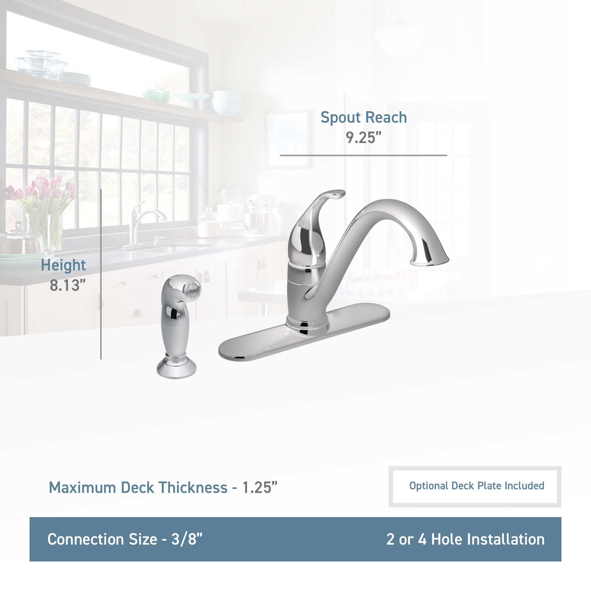 Moen 7840 Chrome Camerist Low Arc Kitchen Faucet Side Spray