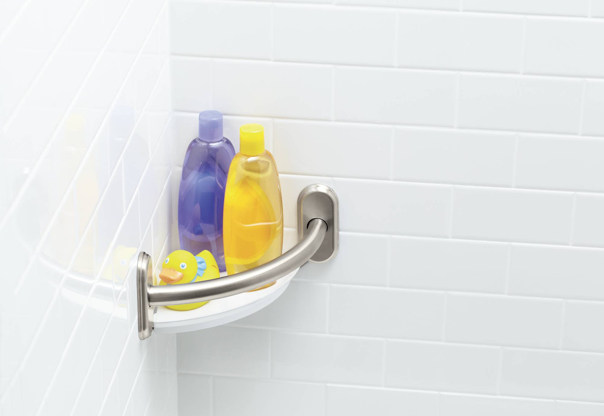 Moen LR2354DBN Bathroom Grab Bar With Corner Shelf Brushed Nickel