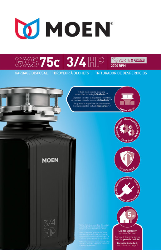 Moen GXS75C GX 3/4 HP Continuous Garbage Disposal Stainless Steel eBay