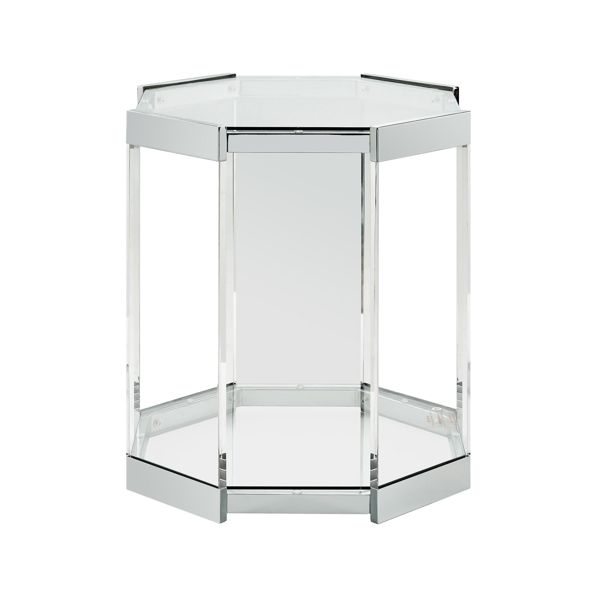 powell home fashions d1055a17st chrome brahm - 20"w glass top metal accent table
