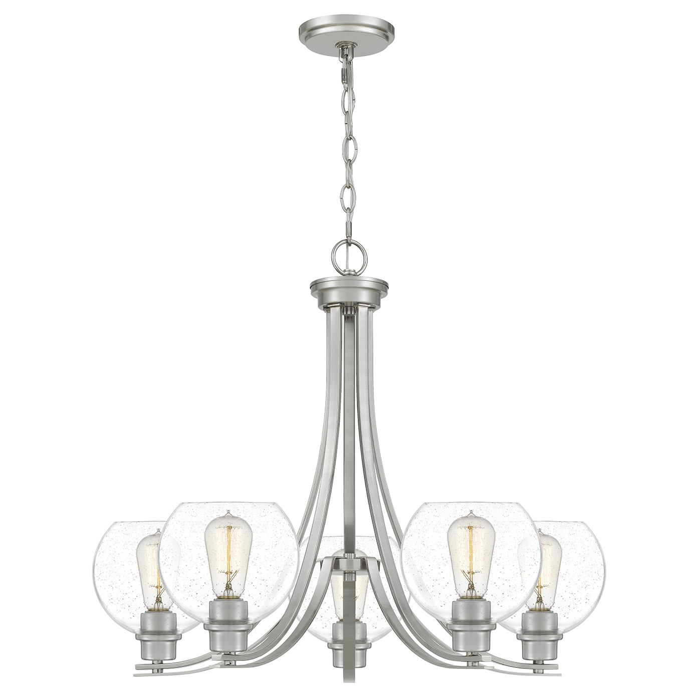 Quoizel PRUS5026 Nickel Pruitt 5Light 27"W Chandelier With Seedy Glass