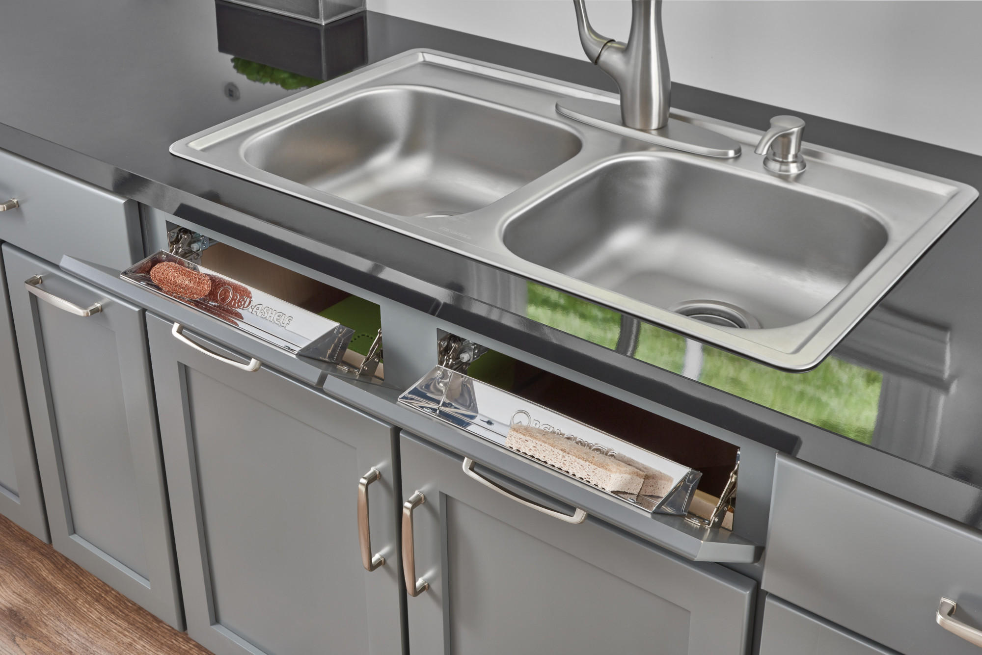 kitchen sink with tray