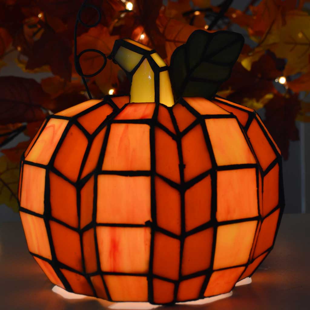 River of Goods 14730 Pumpkin Single Light 9" High Lamp with Stained