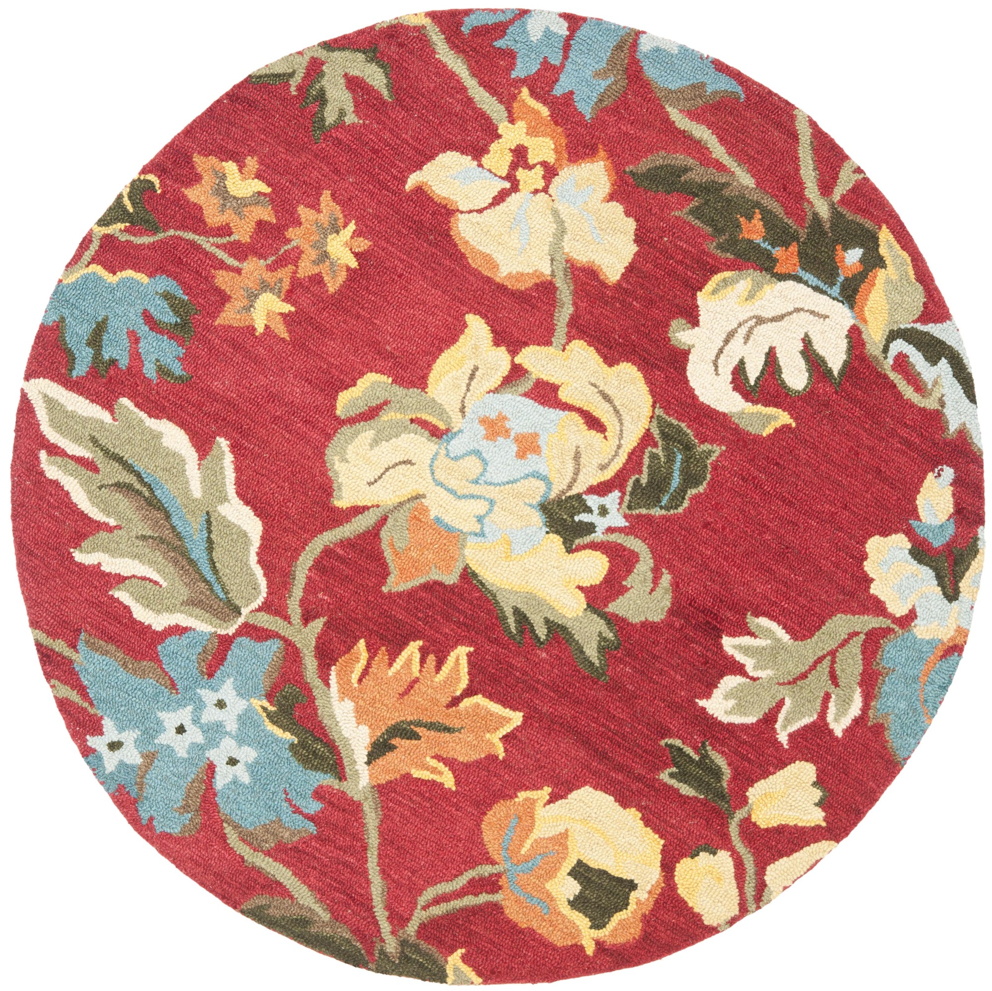 Safavieh BLM6726R Red Blossom 6' Round Wool Hand Tufted Floral Area
