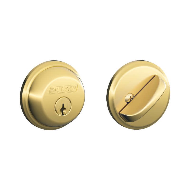 Schlage B60T Brass Single Cylinder Grade 1 Deadbolt With Tapered Latch