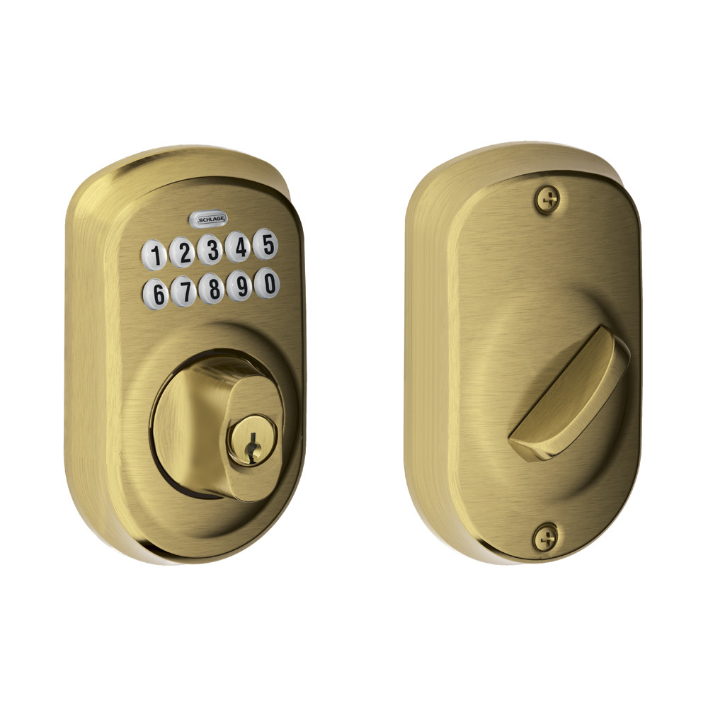 Schlage BE365PLY Brass Plymouth Electronic Keypad Single Cylinder