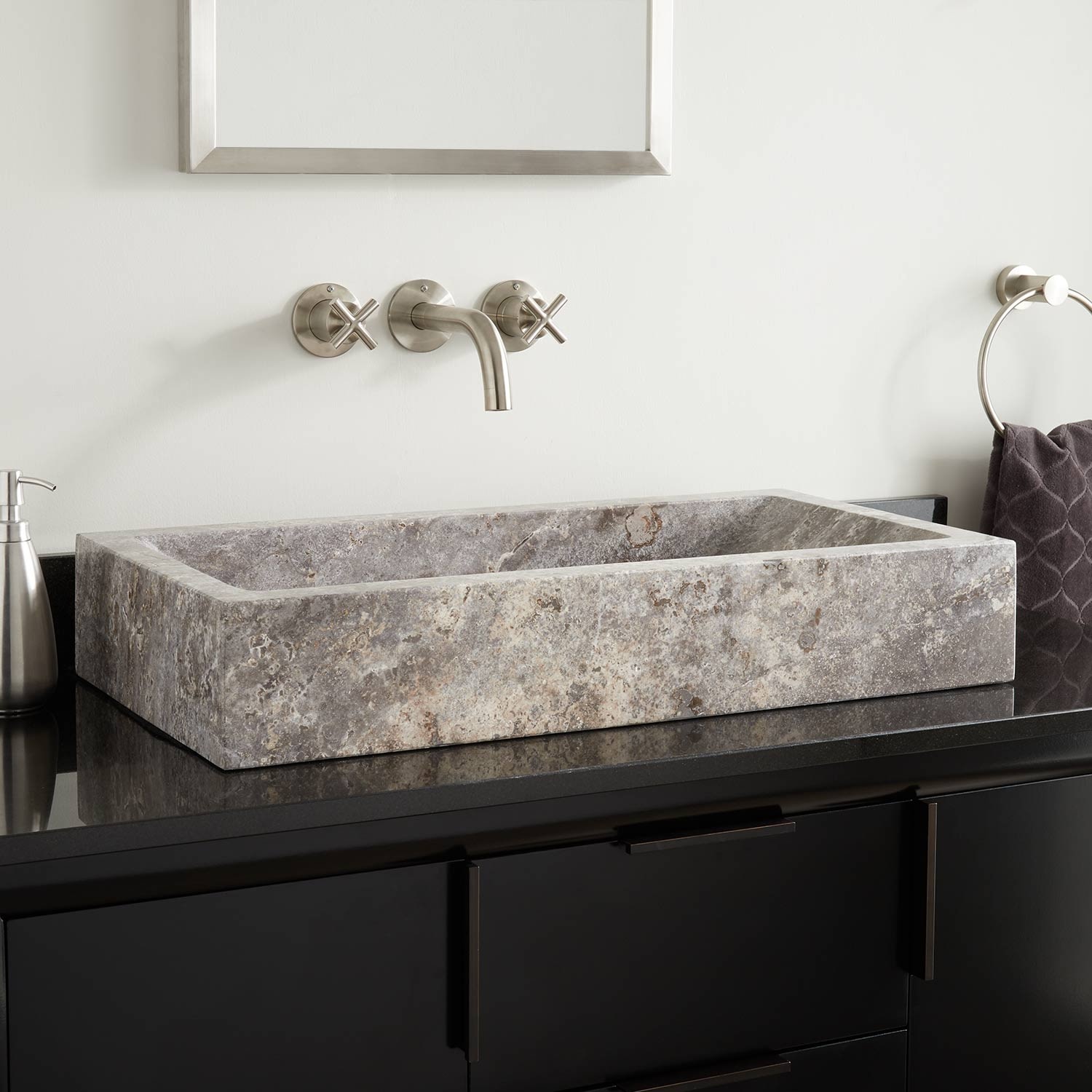 Signature Hardware 911916 30" Travertine Vessel Bathroom Sink Silver