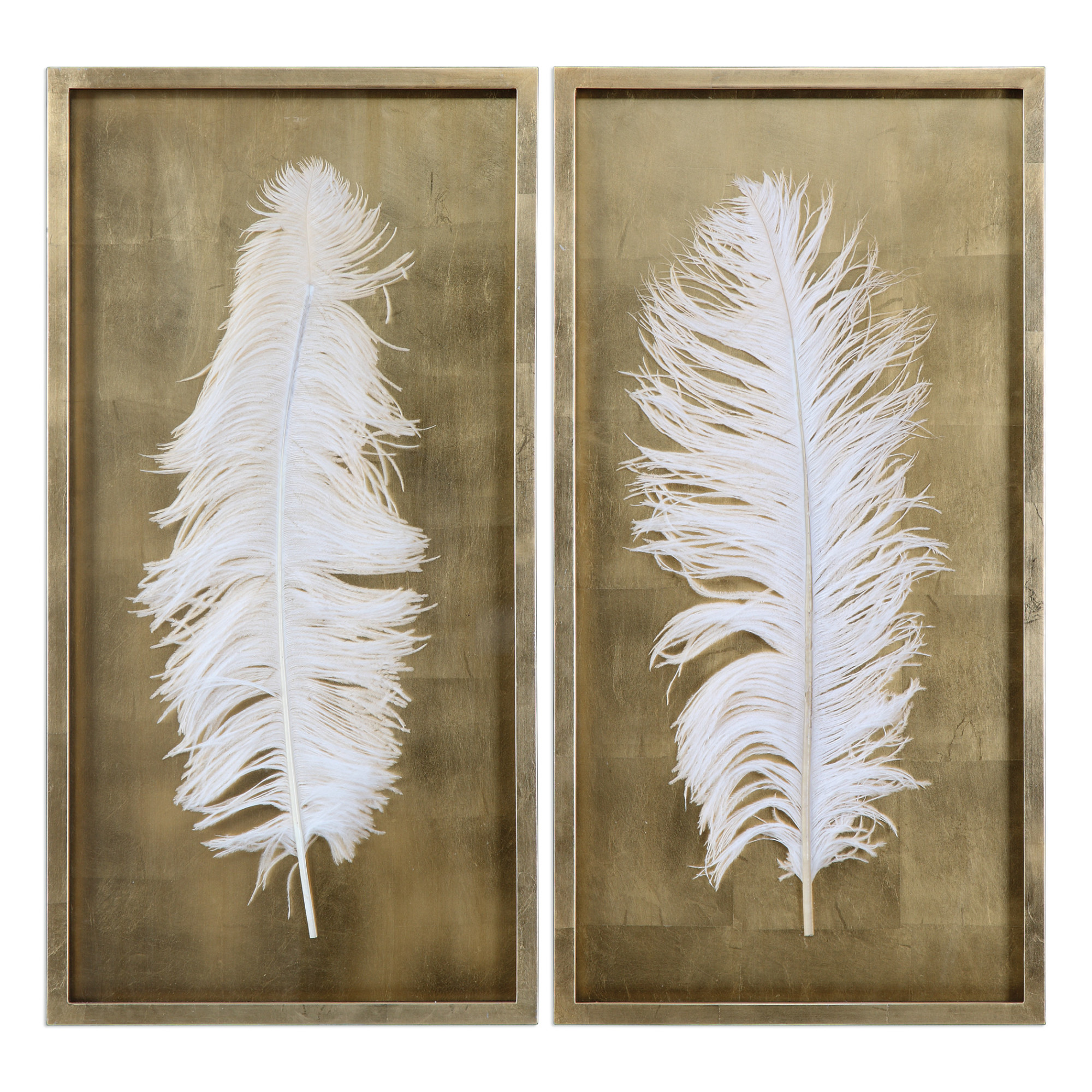 Uttermost 04057 Gold White Feathers Two Piece Shadow Box Set By Grace ...