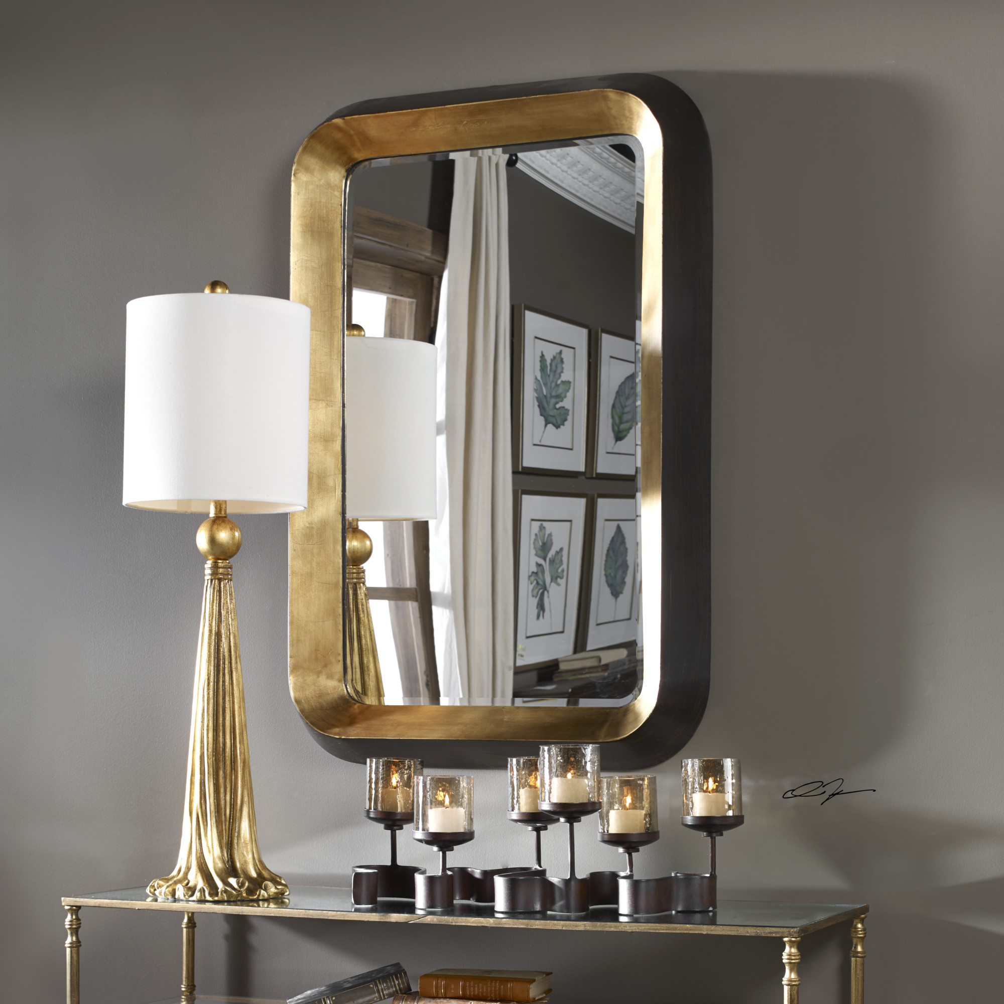 Uttermost 09301 Gold Niva 28"W Rectangular Framed Beveled Mirror By