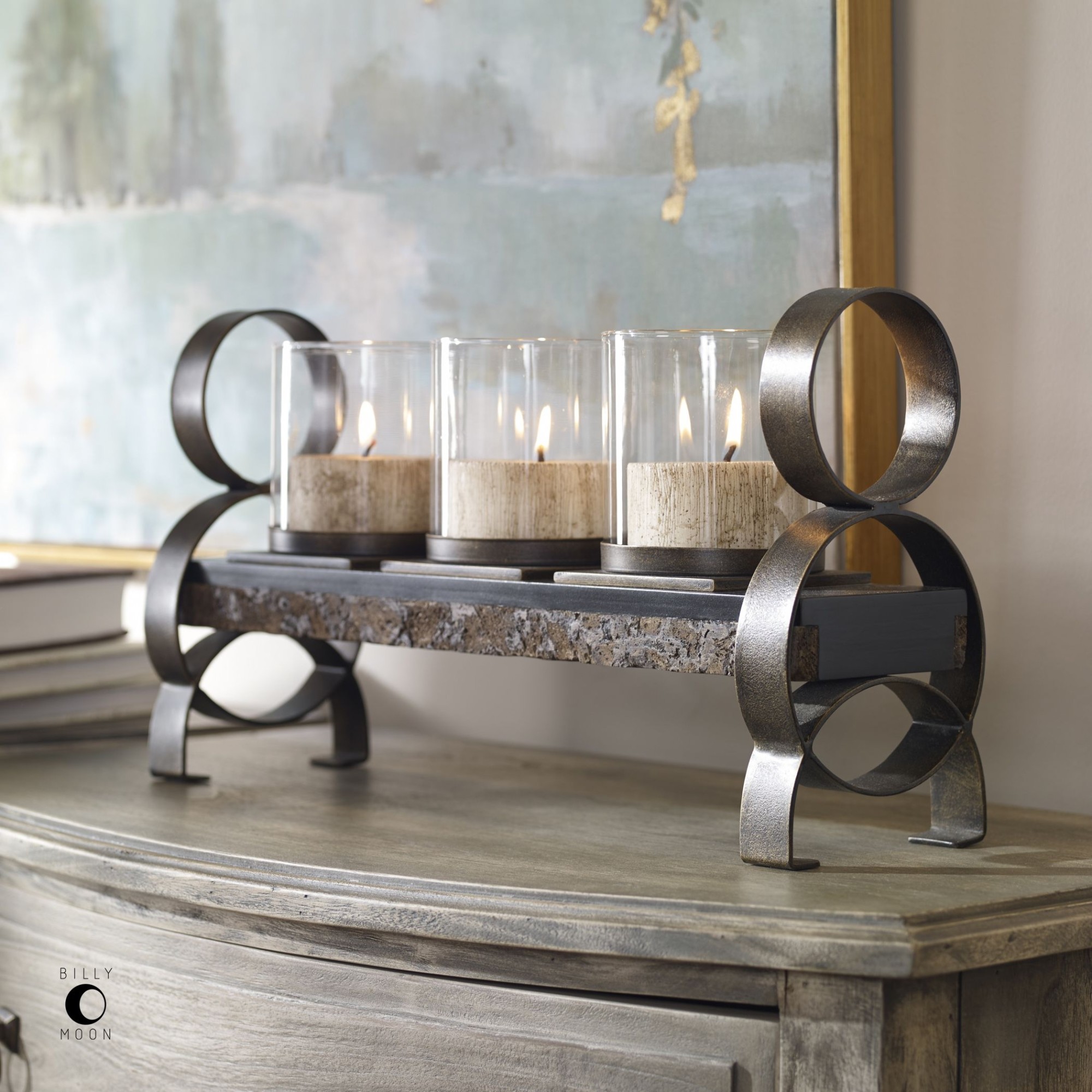 Uttermost 17101 Mila Glass and Iron Table Hurricane / Vase Candle