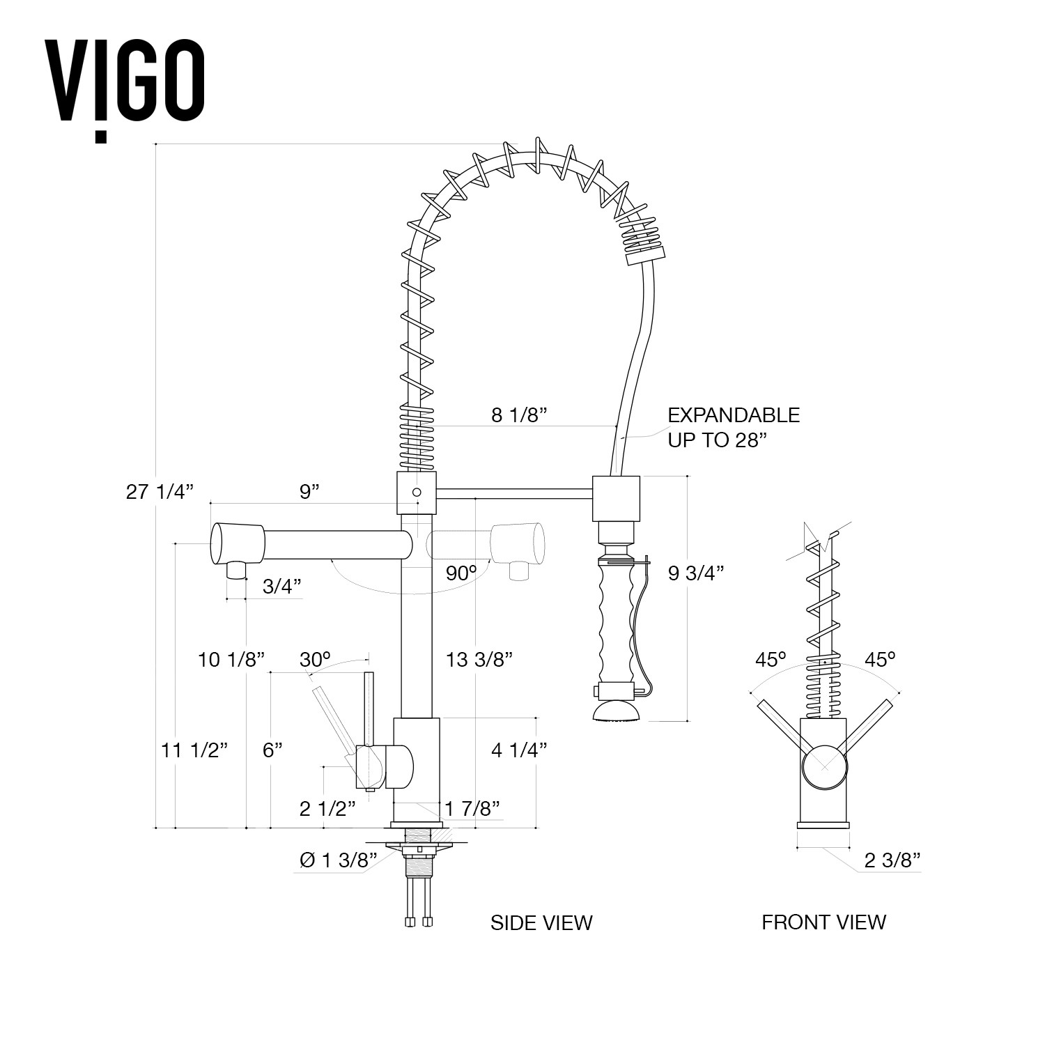 Vigo Vg02007 Zurich 1 8 Gpm 1 Hole Pre Rinse Kitchen Sink Faucet