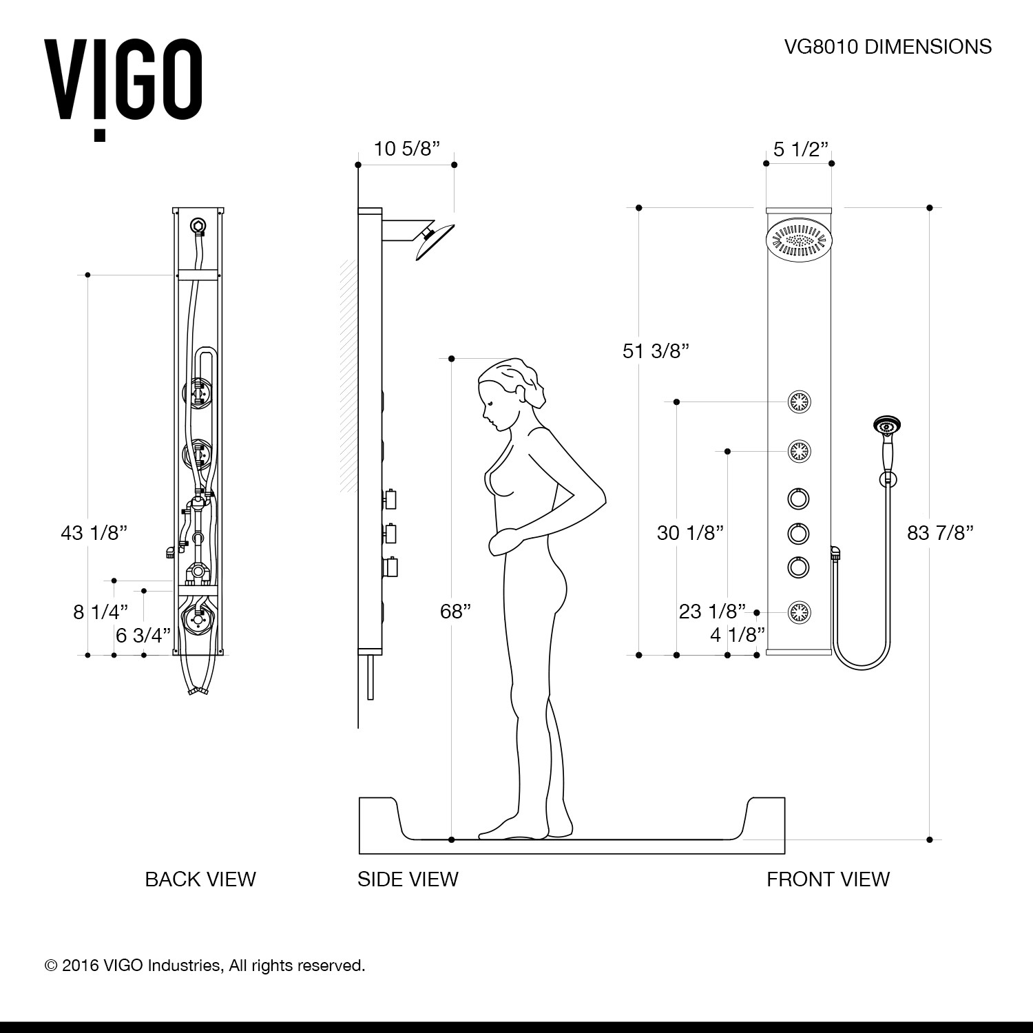 Vigo VG08010 Callaway Shower Panel System with Hose, Hand Shower, Three