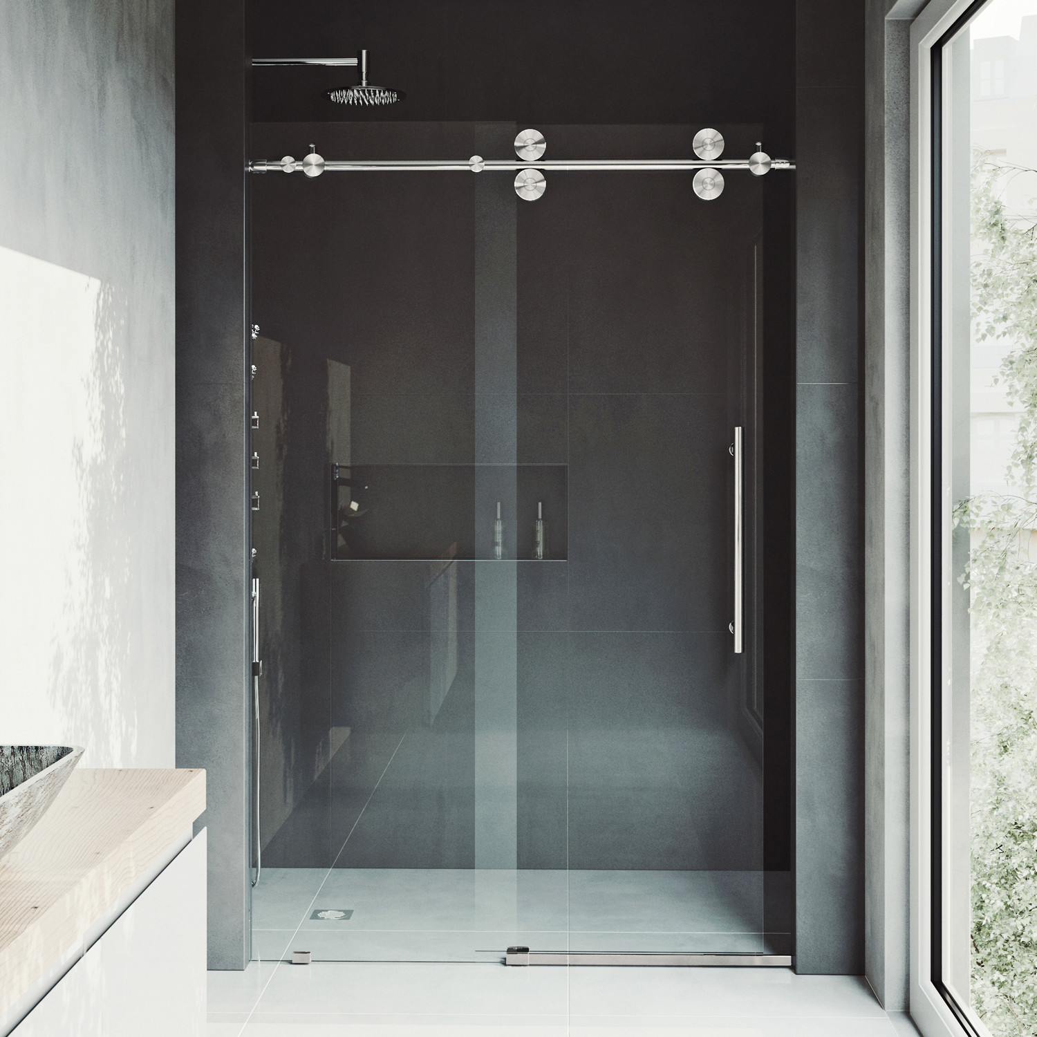 Vigo VG60416074 Elan 74"H x 60"W Sliding Frameless Shower Door Chrome