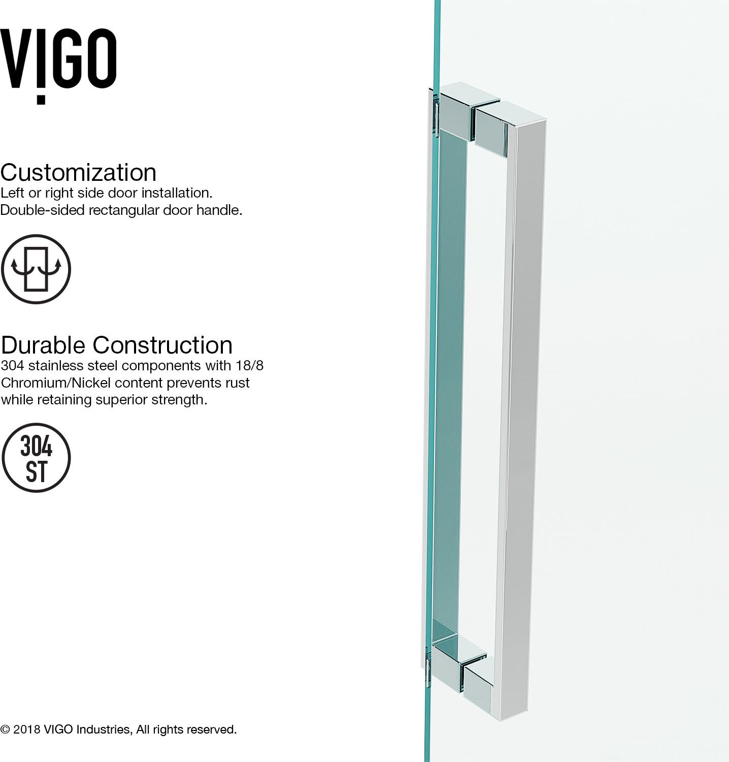 Vigo VG6082CL4874 Powell 74"H x 48"W Hinged Frameless Shower Door