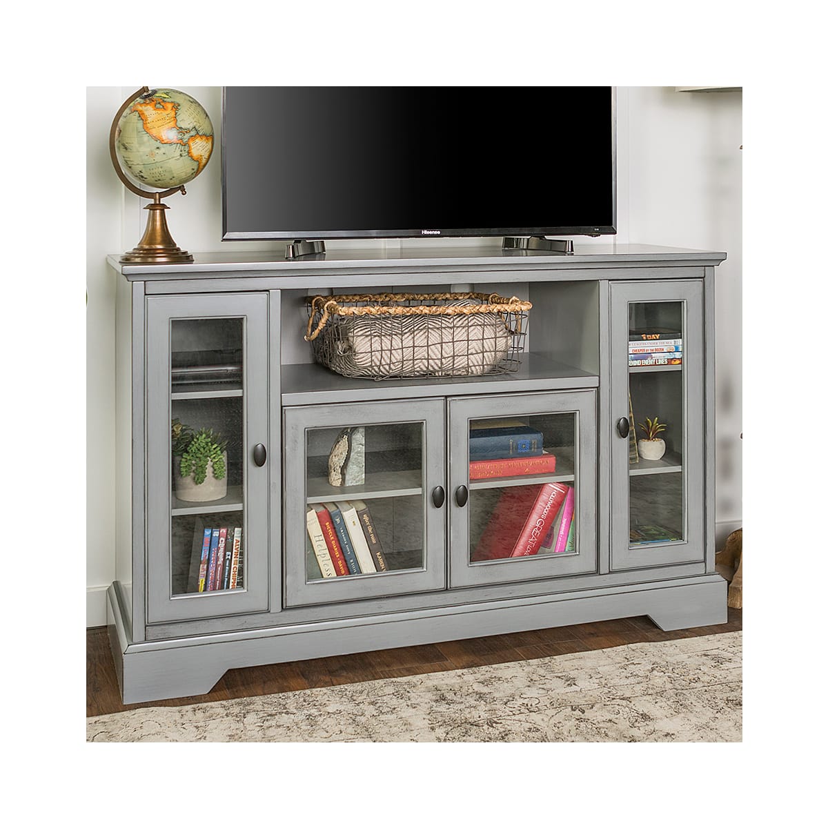 Delacora Bd52c32agy Highboy 52 Wide Traditional Build Com Delacora Bd52c32agy Highboy 52 Wide, Tall Glass Media Cabinet