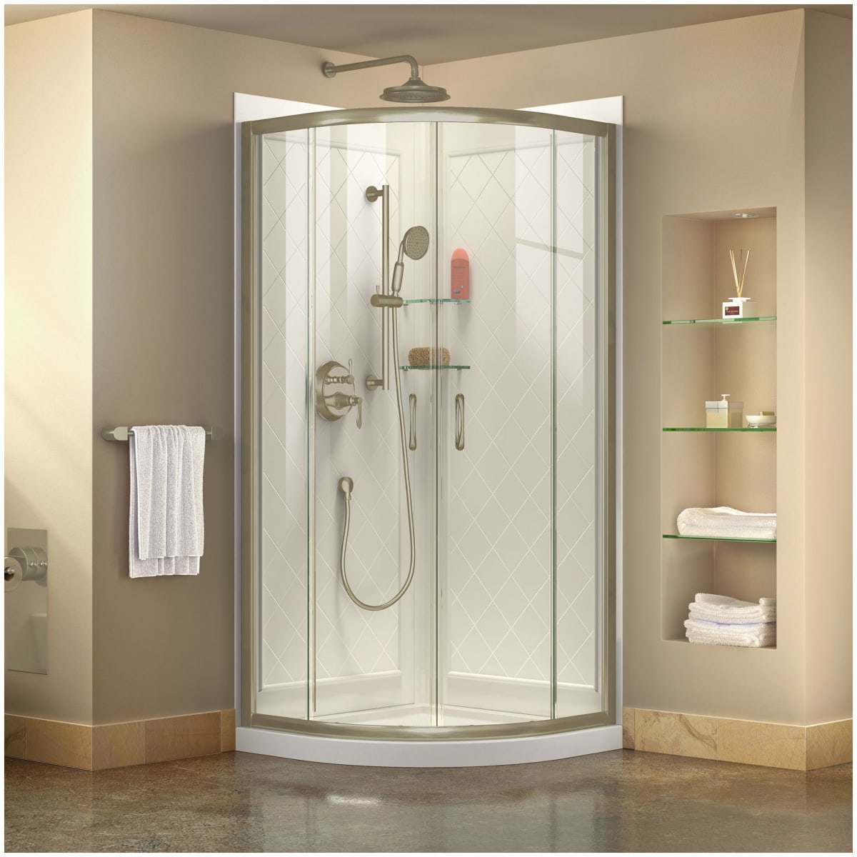 SUNNY SHOWER 34 in. X 34 in. X 72 in. Corner Shower Enclosure 1/4 in. Clear  Glass Semi-Frameless Sliding Shower Doors Brushed Nickel Finish Corner