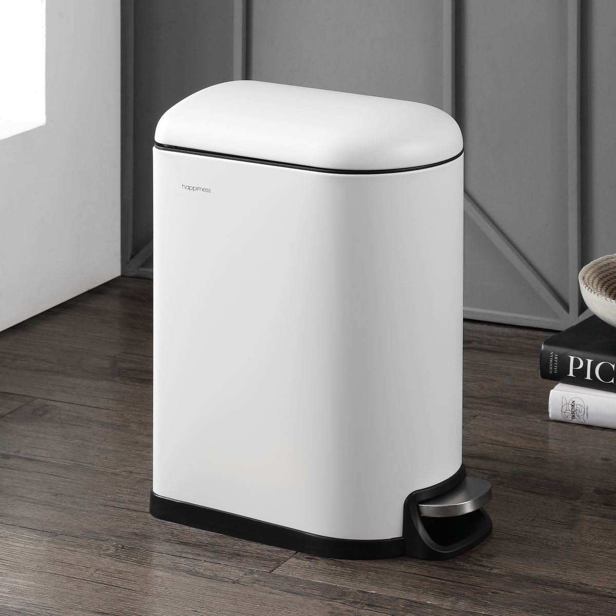 happimess Roland 10.6 gal. White Step-Open Trash Can