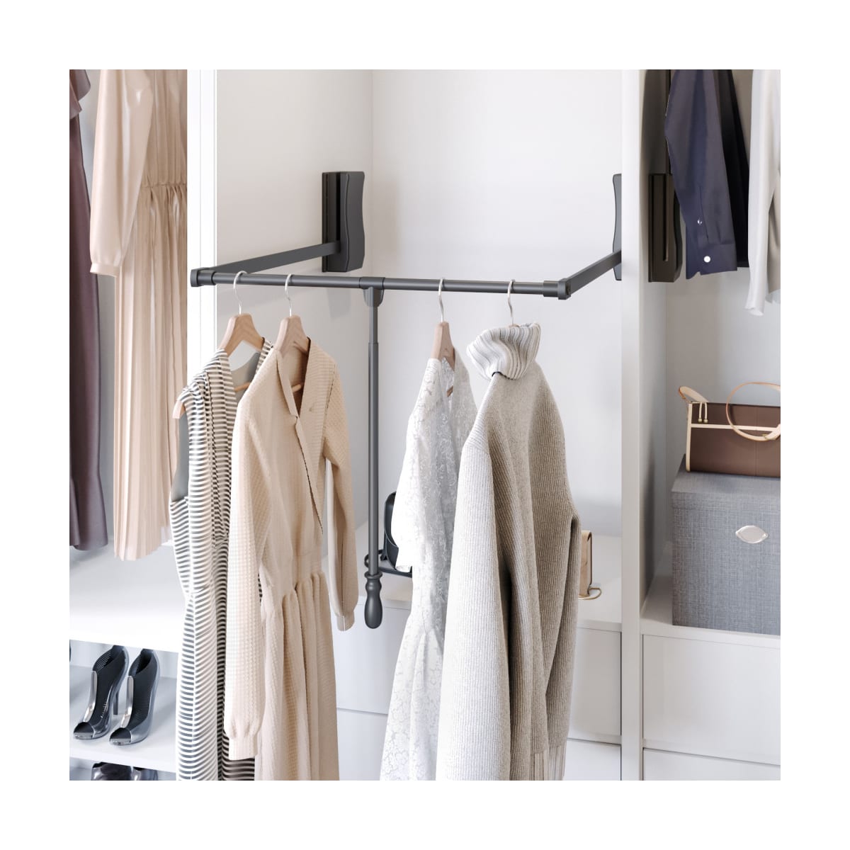 Wall Mounted Closet System Heavy Duty Pull Down Closet Rod