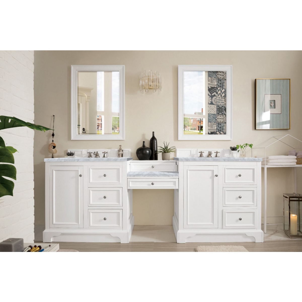 86 Copper Cove Encore Double Bathroom Vanity with Makeup Counter, Bright White